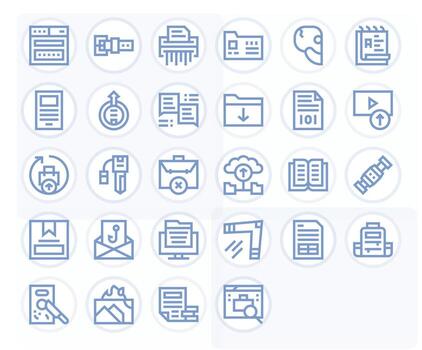 Digital File Visual Pack containing 28 Bold Line Pixel Aligned Icons vector