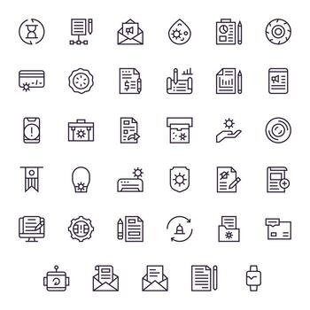 Update Icon Collection featuring 35 Pixel Aligned High Resolution Regular Line Designs vector