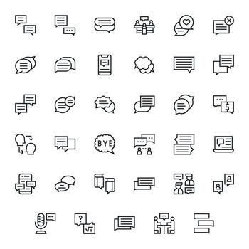 35 Grid Fitted High Resolution Icons for Conversation in elegant Regular Line design vector