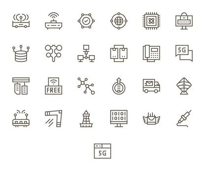 Data Transmission Professional Set with 25 Regular Line PIXEL Perfect High Resolution Icons vector
