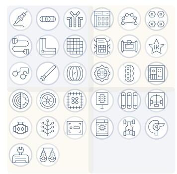 Component Visual Pack containing 32 Thin Line Pixel Optimized Icons vector