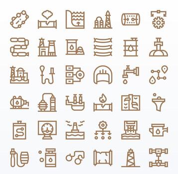 36 High Resolution Bold Line Icons for Pipeline with Pixel Optimized precision vector