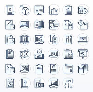 35 Regular Line Display Perfect Icons for Financial Report Graphics vector