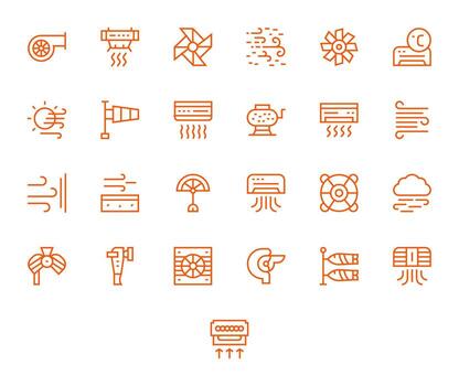 25 Icons for Airflow featuring High Resolution Display Perfect Regular Line Graphics vector