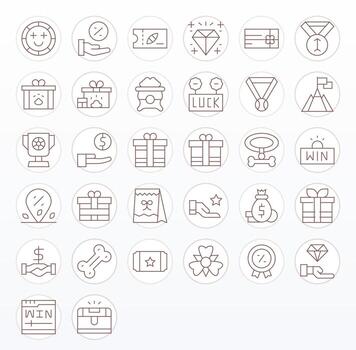 32 Delgado línea cuadrícula equipado íconos a la medida para recompensa alto resolución interfaz vector