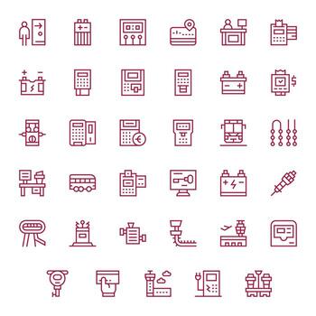 Terminal Comprehensive Bundle with 35 Display Perfect Regular Line 64x64 Icons vector
