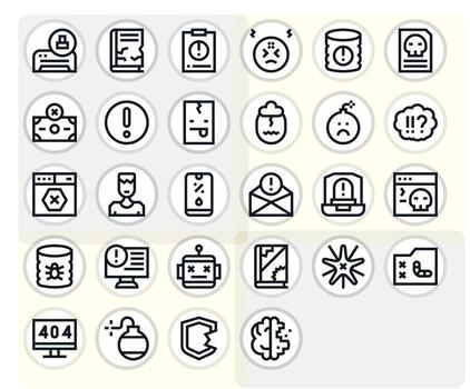 System Error Icon Collection featuring 28 Pixel Optimized 128x128 Bold Line Designs vector