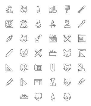 dibujo icono conjunto con 40 Delgado línea retina Listo editable gráficos vector