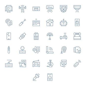 32 128x128 Delgado línea cuadrícula equipado íconos para dispositivo proyectos vector