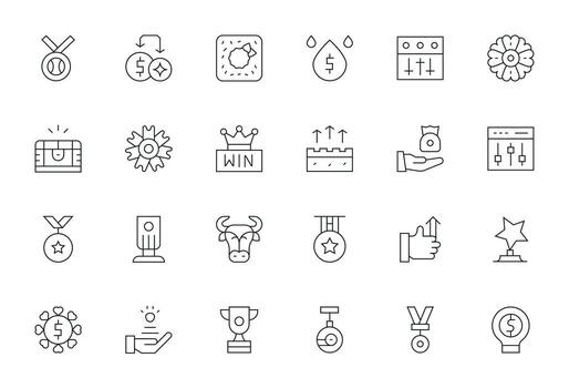24 Thin Line Icons for Gain in crisp 256x256 Pixel Aligned resolution vector