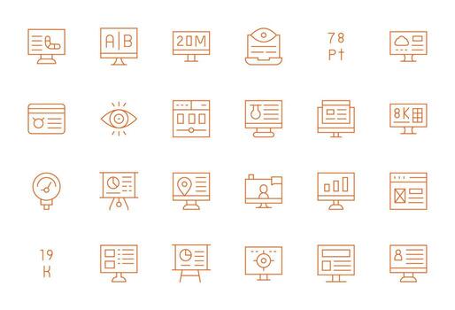 24 128x128 Delgado línea íconos optimizado para datos monitor píxel optimizado monitor vector