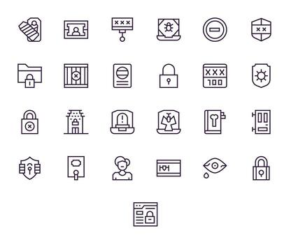 Locked Icon Library with 25 Regular Line 64x64 Pixel Optimized Designs vector