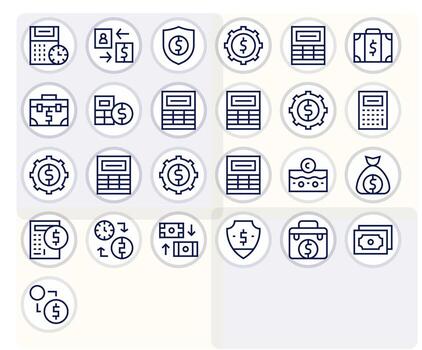 25 64x64 Regular Line Icons optimized for Budgeting Grid Fitted display vector