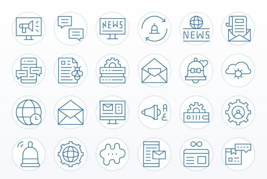 Updates Visual Pack containing 24 Thin Line Grid Fitted Icons vector