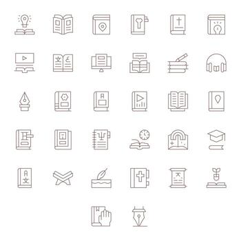 32 High Resolution Editable Icons for Book in Thin Line Theme vector