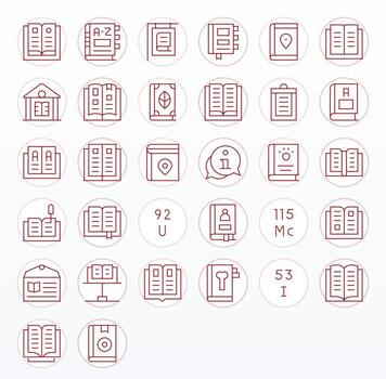 Reference 128x128 Icon Pack with 32 Thin Line Pixel Optimized Elements vector
