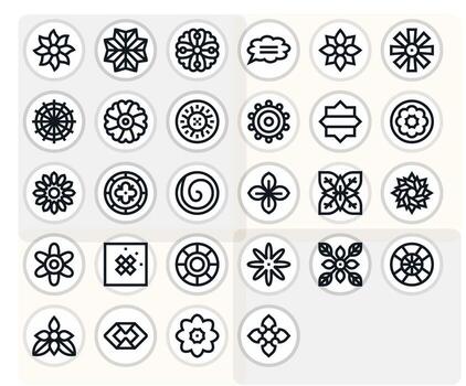 28 High Resolution Icons for Symmetry in PIXEL Perfect Bold Line Format vector