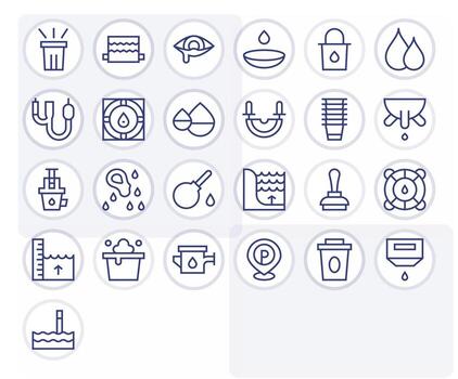 Overflow Visual Pack containing 25 Regular Line Pixel Aligned Icons vector