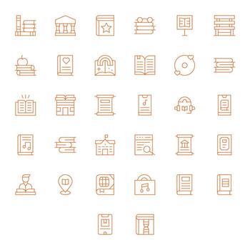 32 64x64 Icons for Library in Pixel Aligned Thin Line Format vector