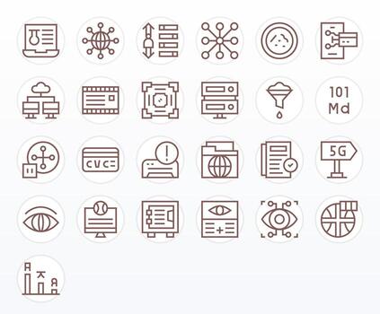 Data Visual Pack containing 25 Regular Line Grid Fitted Icons vector