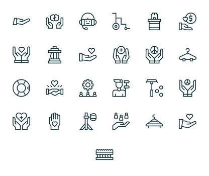 Support System Exclusive Set featuring 25 Regular Line Pixel Aligned High Resolution Icons vector