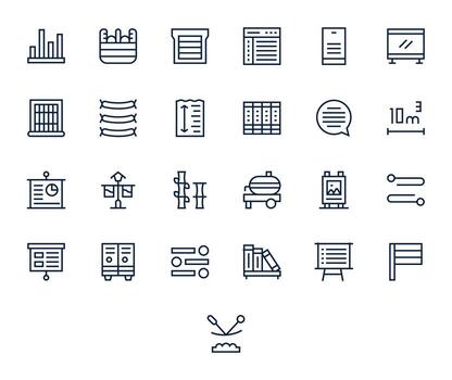 Horizontal Pixel Optimized Set with 25 256x256 Regular Line Icons vector