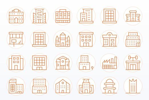 moderno edificio último paquete con 24 retina Listo Delgado línea píxel alineado íconos vector