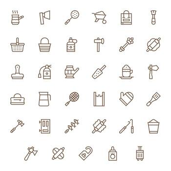 Handle 64x64 Icon Pack with 35 Regular Line Pixel Optimized Elements vector