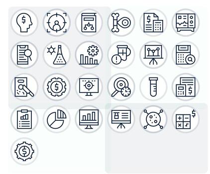 Analysis Design Icons featuring 25 PIXEL Perfect Regular Line Style vector
