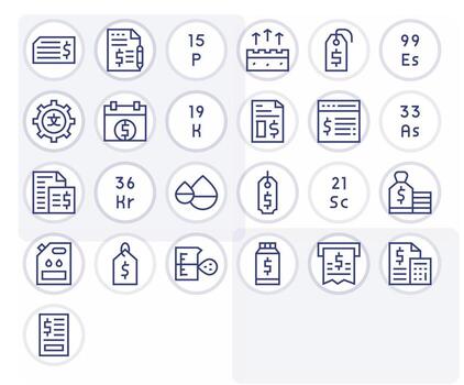 25 Regular Line Icons for Amount in crisp 256x256 Editable resolution vector