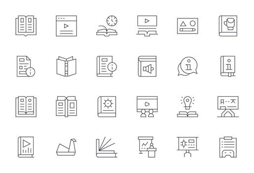 24 Thin Line Pixel Aligned Icons crafted for Tutorial 128x128 applications vector