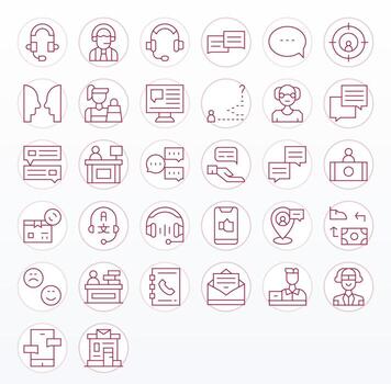 Customer Service 256x256 Icon Pack with 32 Thin Line Pixel Optimized Elements vector