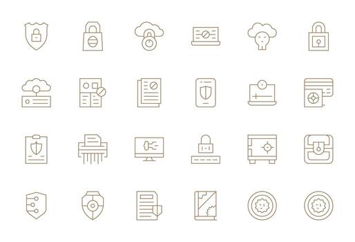 24 256x256 Pixel Aligned Icons for Information Security in Thin Line Theme vector