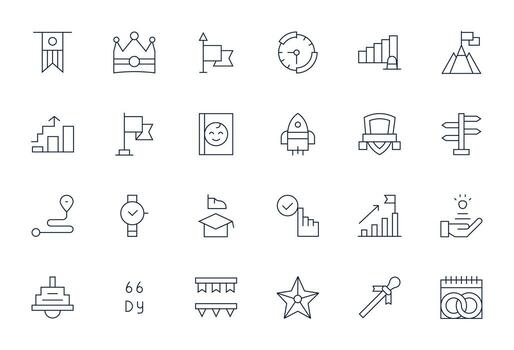 Milestone Scalable Set featuring 24 Display Perfect Thin Line High Resolution Icons vector