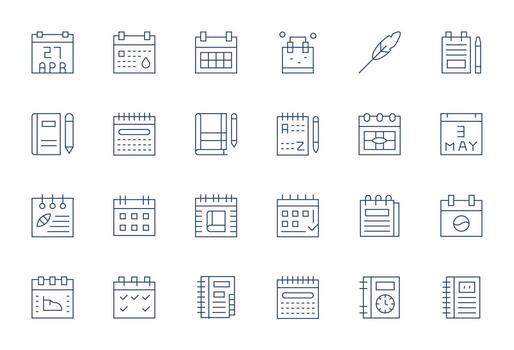 Diary Icon Repository containing 24 Thin Line Retina Ready Editable graphics vector