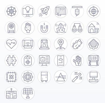 32 256x256 Icons for Technology with Pixel Optimized Thin Line clarity vector