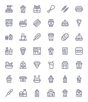 para llevar exhaustivo haz con 42 cuadrícula equipado regular línea 128x128 íconos vector