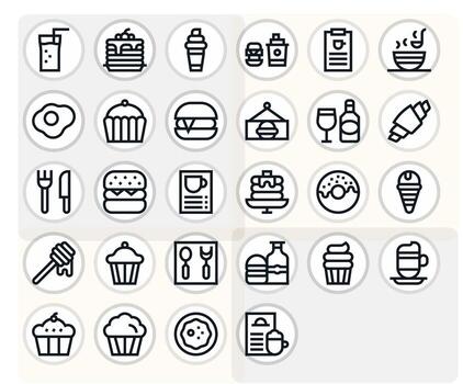 café menú esencial conjunto incluso 28 píxel alineado negrita línea alto resolución íconos vector