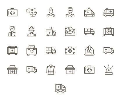 Paramedic Scalable Set featuring 25 Pixel Optimized Regular Line Retina Ready Icons vector