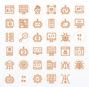 35 regular línea píxel Perfecto íconos hecho a mano para programación alto resolución aplicaciones vector