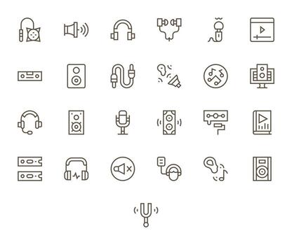 25 Icons for Audiovisual featuring Retina Ready Pixel Optimized Regular Line Graphics vector