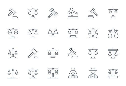 24 Thin Line Grid Fitted Icons for Arbitration Graphics vector