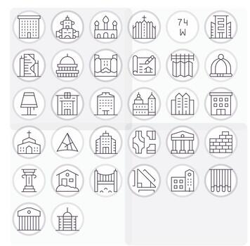 arquitectura completar paquete con 32 256x256 Delgado línea píxel optimizado íconos vector