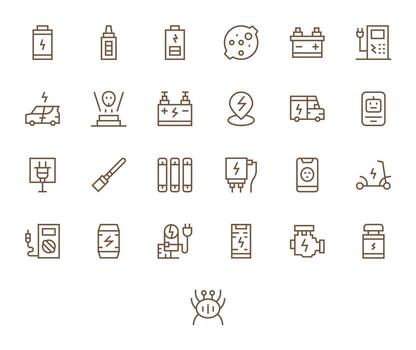 Charging Visual Pack containing 25 Regular Line Grid Fitted Icons vector