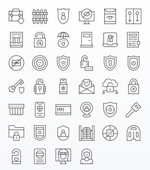 Privacy Graphics Pack including 40 Thin Line High Resolution PIXEL Perfect Icons vector