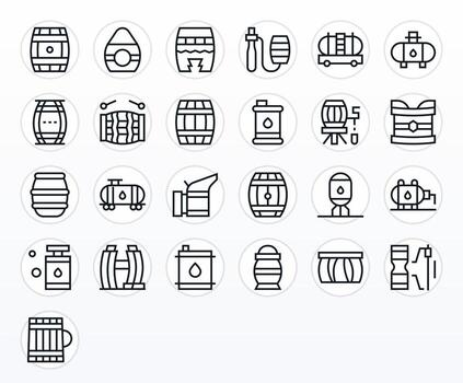 25 Regular Line Icons for Barrel in crisp Retina Ready Pixel Optimized resolution vector