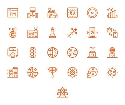 Transmission Professional Set with 25 Regular Line Display Perfect High Resolution Icons vector