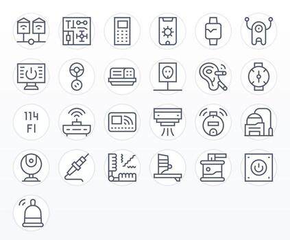 25 Pixel Optimized 256x256 Icons for Device in elegant Regular Line design vector