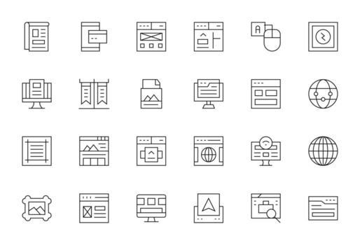 24 Thin Line Icons from Webpage in 64x64 Display Perfect Quality vector
