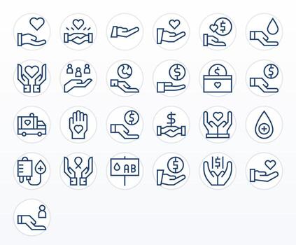 Donation Icon Set with 25 Regular Line Retina Ready Pixel Aligned Graphics vector